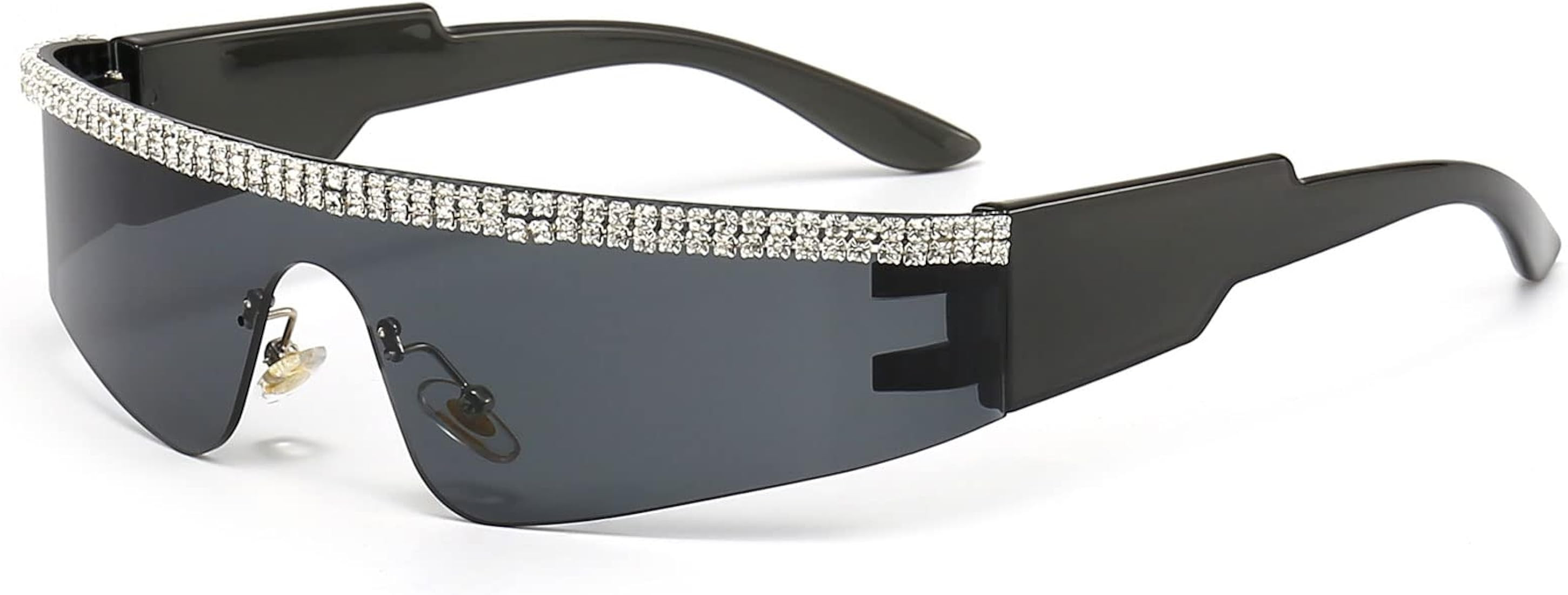 YAMEIZE Y2K Diamond Wrap Around Sunglasses - Rimless Futuristic Shield Frameless Rhinestone bling... | Amazon (US)