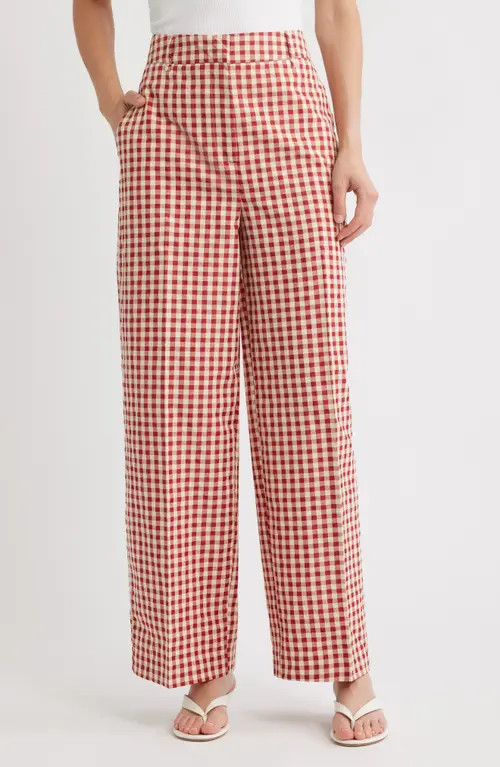 NEXT Gingham Relaxed Wide Leg Pants in Red at Nordstrom, Size 6 Us | Nordstrom