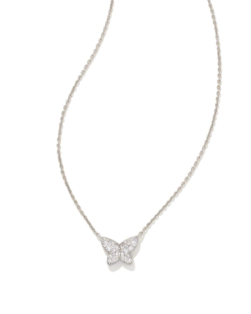 Lillia Butterfly Silver Pendant Necklace in White Crystal | Kendra Scott
