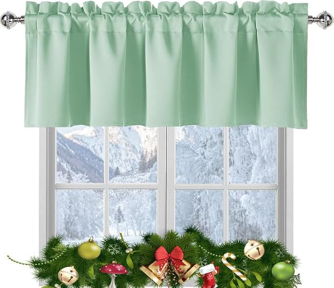 JIUZHEN Seafoam Green Valances for Windows Rod Pocket Room Darkening Small Window Curtains for Ki... | Amazon (US)
