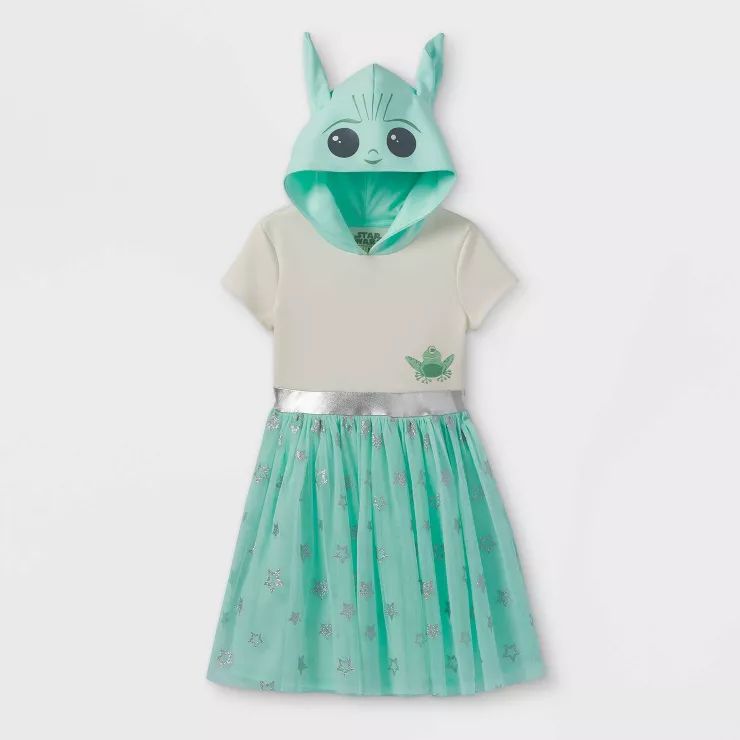 Girls' Star Wars The Child Baby Yoda Hooded Cosplay Tutu Dress - Green/Off-White | Target