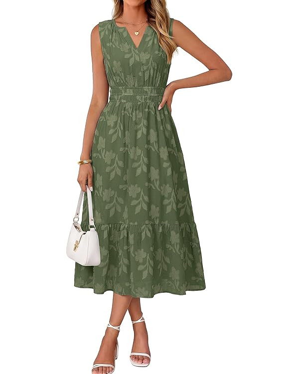 Simplee Womens Summer Maxi Dress Boho Floral Casual A Line V Neck Sleeveless Empire Waist Flowy B... | Amazon (US)