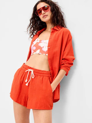 Open-Back Crinkle Gauze Button-Down Shirt | Old Navy (US)