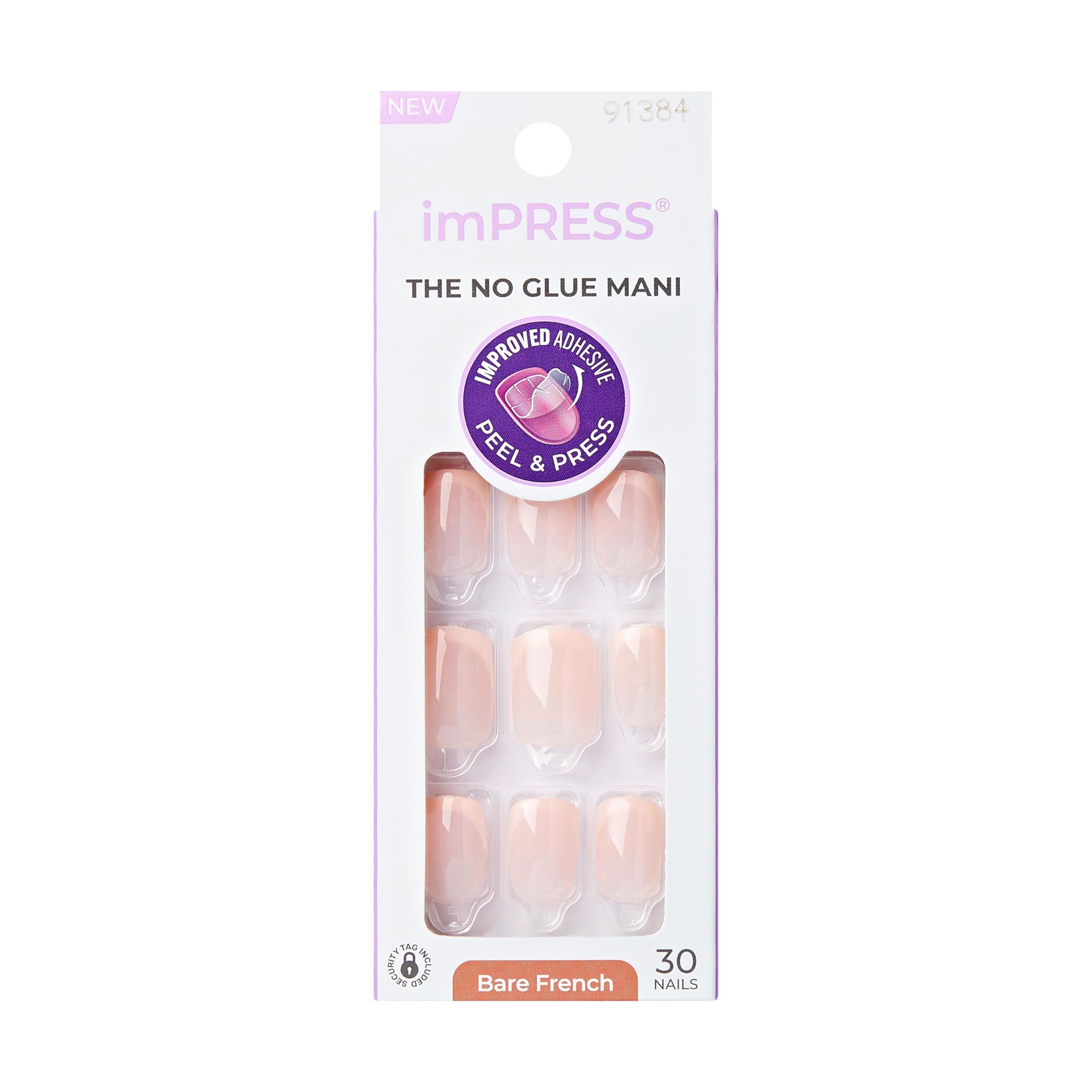 KISS imPRESS No Glue Mani Press-On Nails, French, 'Heroic', Light Neutral + White Tip French, Sho... | Amazon (US)