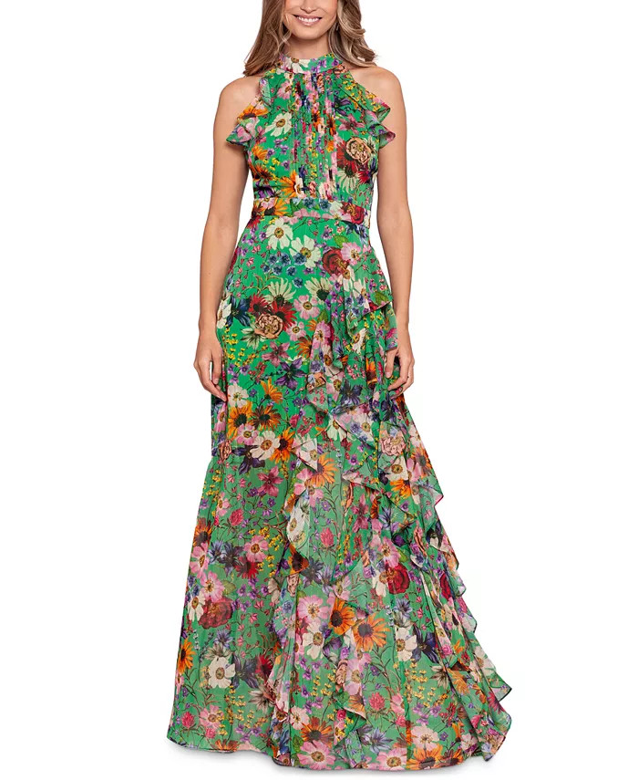 Women's Floral-Print Ruffled Halter Gown | Macys (US)