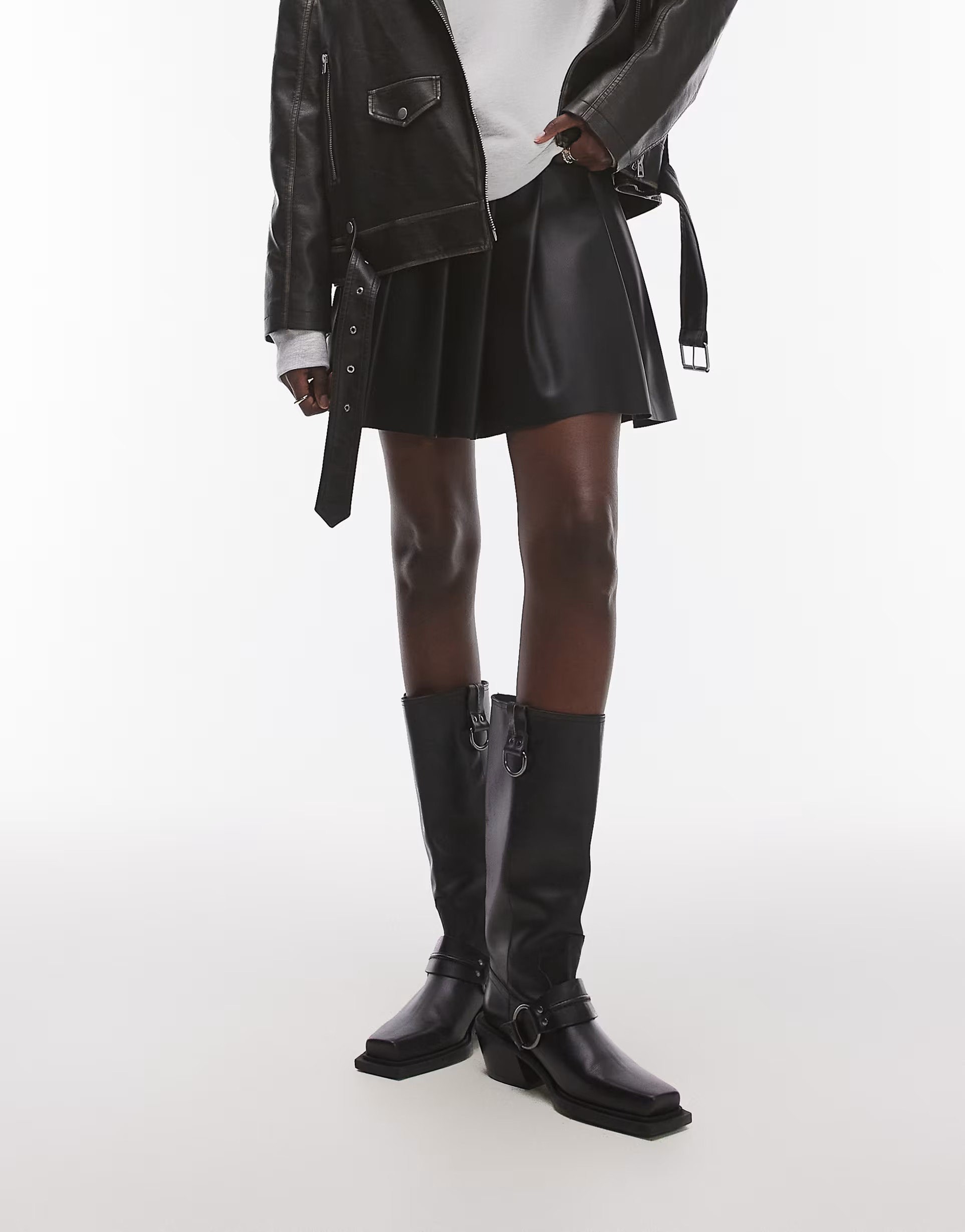 Topshop Tall faux leather clean pleat mini skirt in black | ASOS (Global)