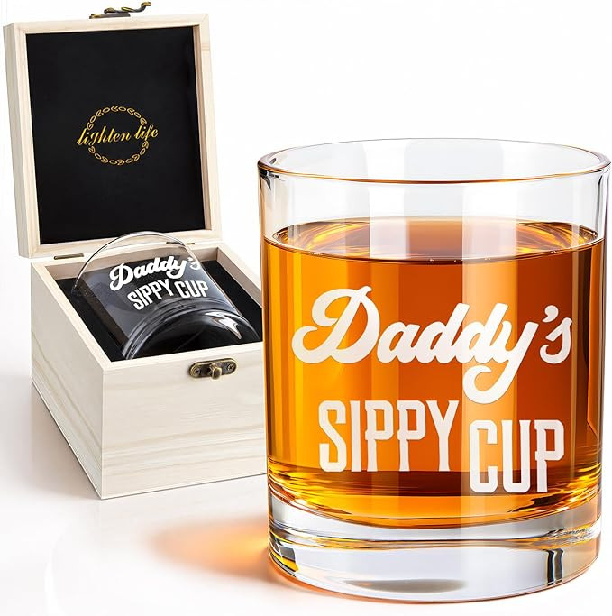 LIGHTEN LIFE Daddy's Sippy Cup Whiskey Glass 12 oz,Unique Dad Gift in Valued Wooden Box,Funny Gag... | Amazon (US)