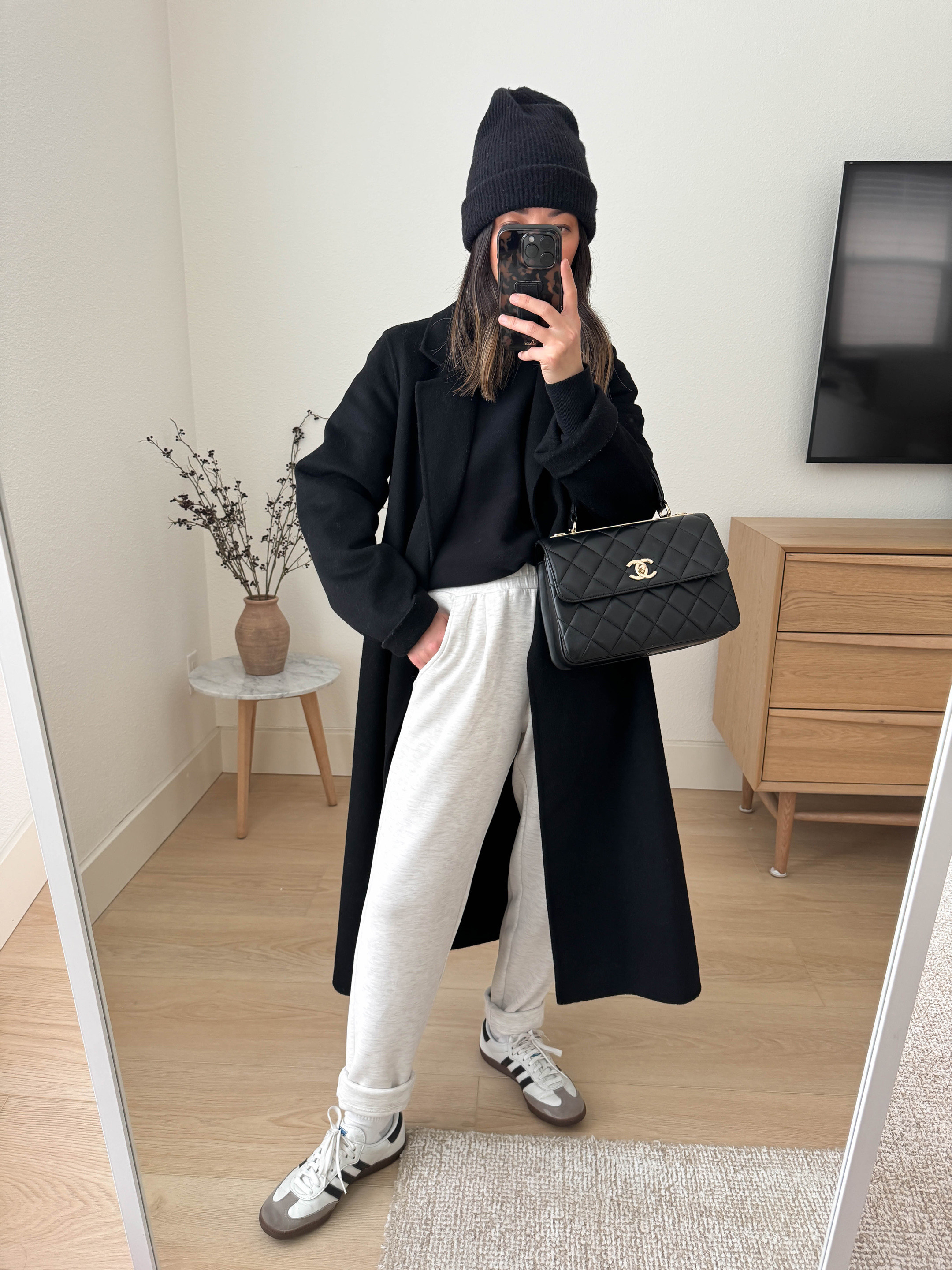 Sneaker outfit ideas. Casual winter outfit ideas.

Mango coat xxs
Sweaty Betty sweatshirt xs (old)
Varley rolled cuff pants xs 25" inseam
Adidas samba sneakers 4.5 mens
Chanel Trendy cc small
J.Crew beanie 

#LTKShoeCrush #LTKSeasonal #LTKActive