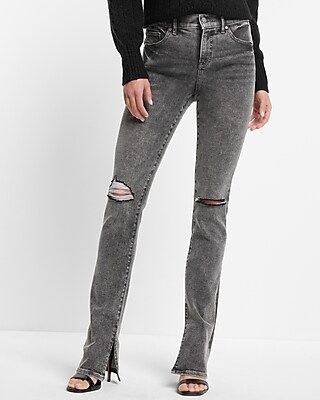 Mid Rise Gray Ripped Skyscraper Jeans | Express
