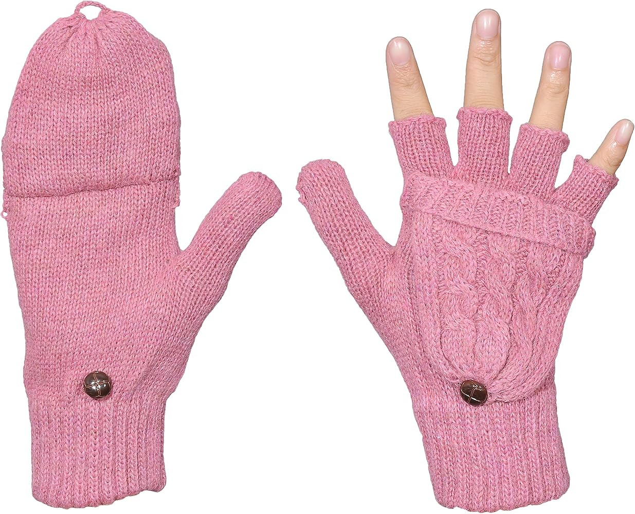 Beurlike Winter Fashion Women Gloves Warm Wool Windproof Knitted Convertible Fingerless Mittens | Amazon (US)