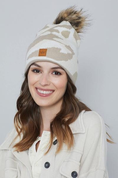 Panache Tan Camo Pom Pom Hat with Cuff | Social Threads