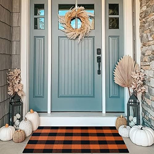 MUBIN Cotton Orange and Black Plaid Rug, 27.5 x 43 Inches Fall Outdoor Front Door Decorative Mat,... | Amazon (US)