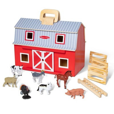 Melissa & Doug Fold and Go Wooden Barn With 7 Animal Play Figures: Plywood Toy Set with Handle, 10 Pieces | Target