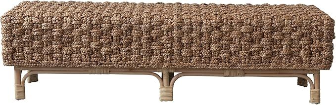 Creative Co-Op Hand-Woven Water Hyacinth and Rattan Bench, Natural | Amazon (US)