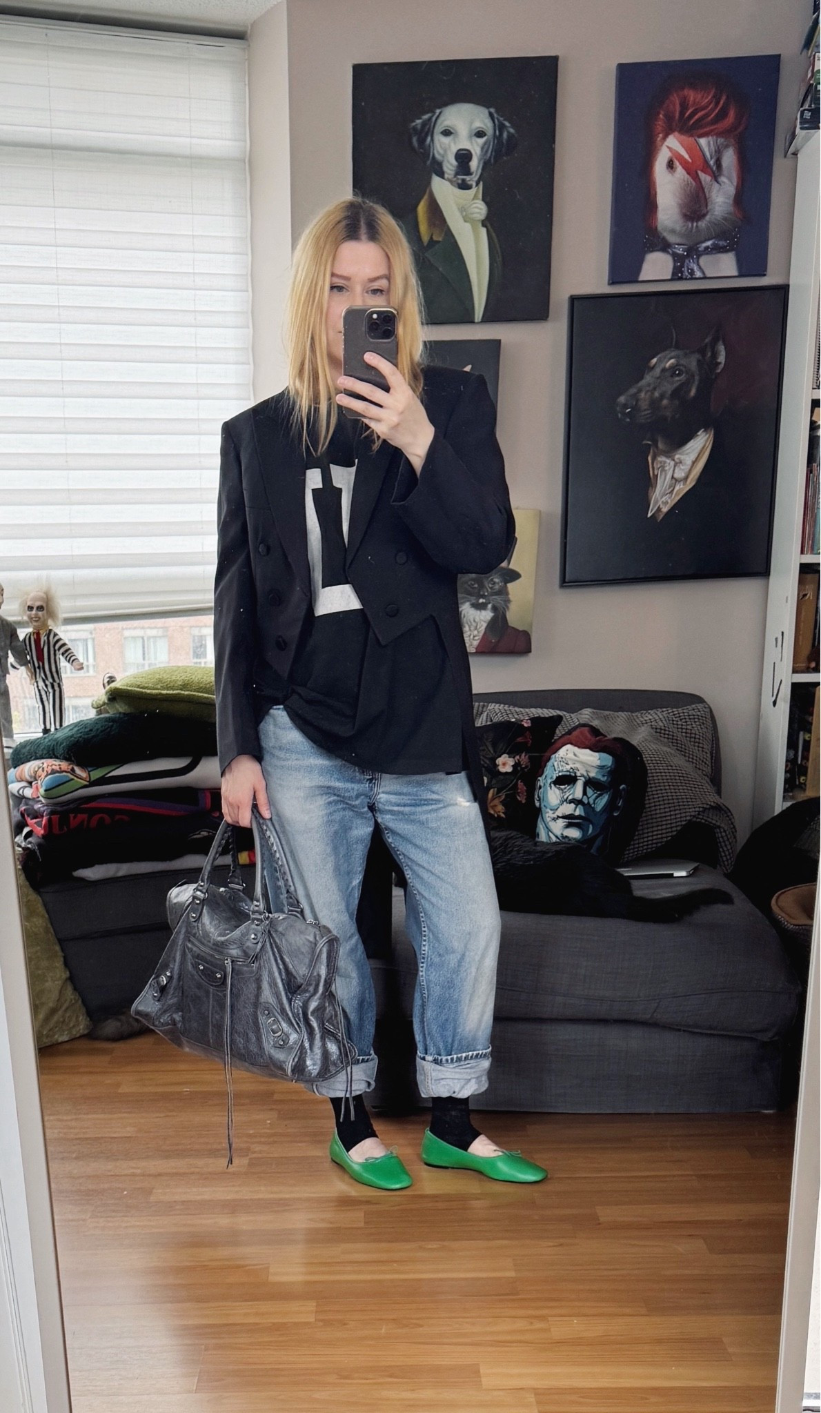 I found these fun socks in Mango a few months ago and got them in two colours. 
Jeans, bag, and tailcoat are vintage/preloved.

#LTKcanada #LTKstyletip
