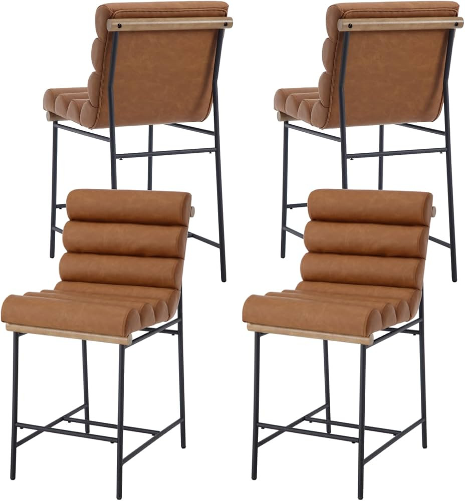 Guyou 25" Modern Upholstered Counter Stools Set of 4, PU Armless Counter Height Chairs Black Meta... | Amazon (US)