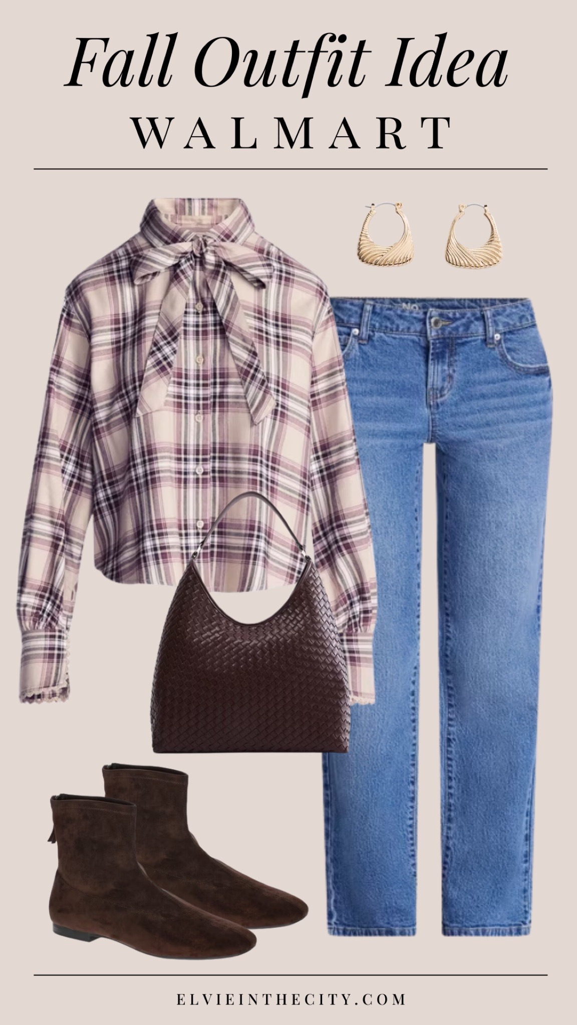 This Walmart full outfit idea includes a plaid shirt with a bow collar, straight leg jeans, a woven shoulder bag, faux suede booties and gold earrings.

Fashion over 40, over 50 style, walmart fashion, affordable fashion, ootd, fall outfit idea

#LTKPetite #LTKootd #LTKOver40