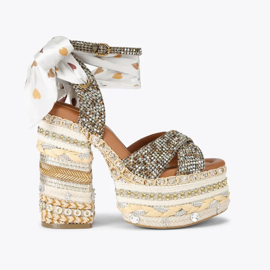 CHELSEA SCARF PLATFORM Beige Houndstooth Platform Heel by KURT GEIGER LONDON | Kurt Geiger US