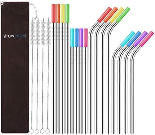 Amazon.com: StrawExpert Set of 16 Reusable Stainless Steel Straws with Travel Case Cleaning Brush... | Amazon (US)