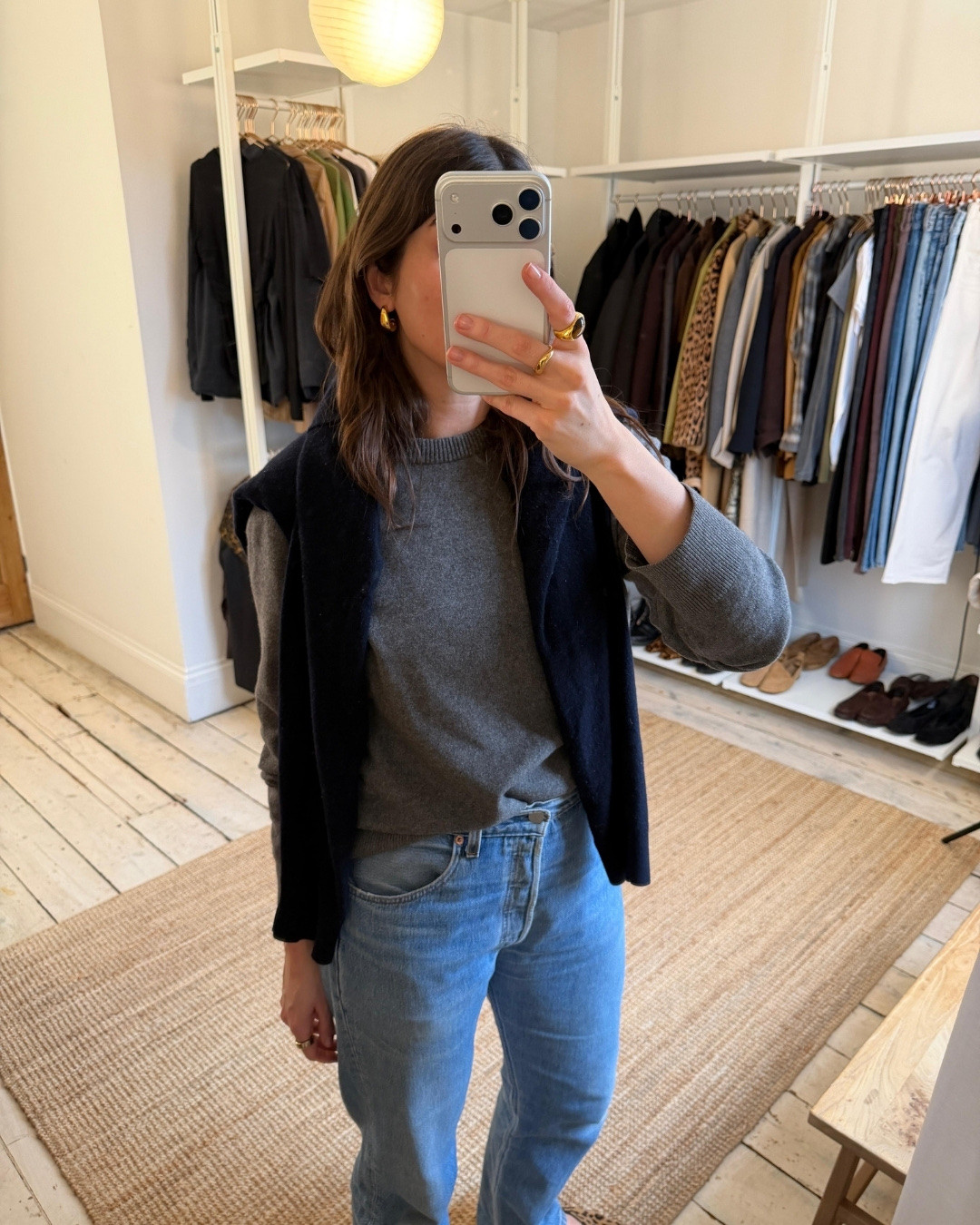 Styling my favourite Arket grey jumper with a pair of jeans and a pop of navy

#LTKwinter #LTKstyletip
