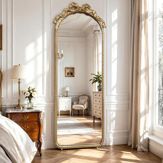 Gold Bow Full Length Floor Mirror, Body Length Iron Frame Arched Mirror | Amazon (US)