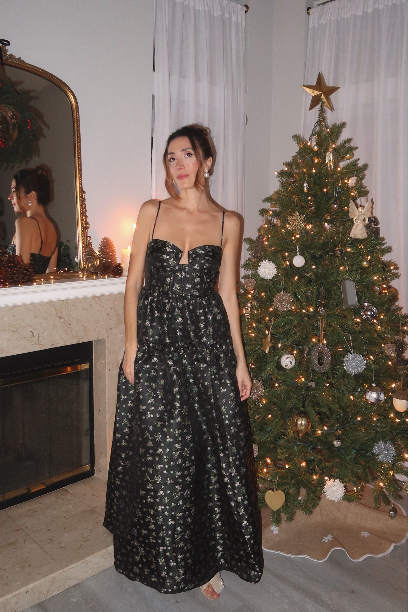farm rio lace dress Black Lace Long Sleeve Midi Dress main image 0