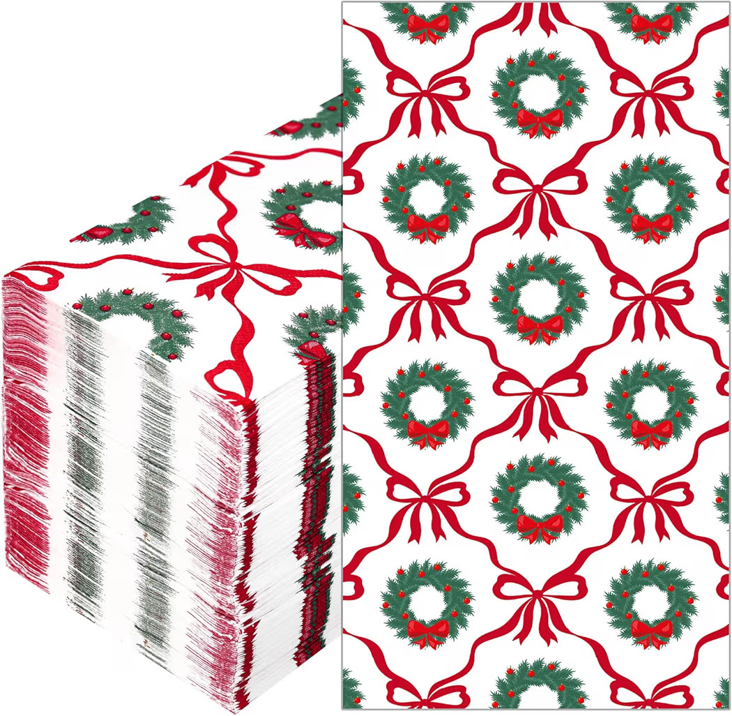 100 Pcs Christmas Guest Paper Napkins Disposable Bathroom Hand Towels 3 Ply Bow Dinner Napkins fo... | Amazon (US)