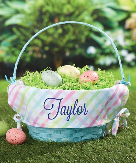 Personalized Planet Navy Multicolor Gingham Script Personalized Name Easter Basket | Zulily