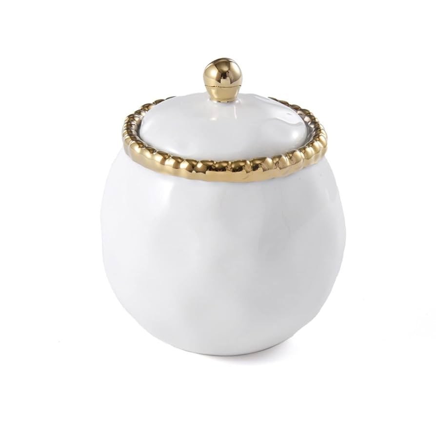 Pampa Bay Golden Salerno Porcelain Covered Sugar Bowl with Beaded Trim, White/Gold | Amazon (US)