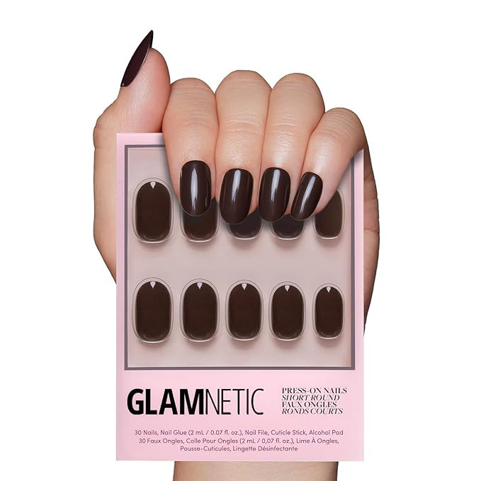 Glamnetic Press On Nails - Bark Brown | Opaque Dark Brown Short Round Fake Nails, Salon Quality |... | Amazon (US)