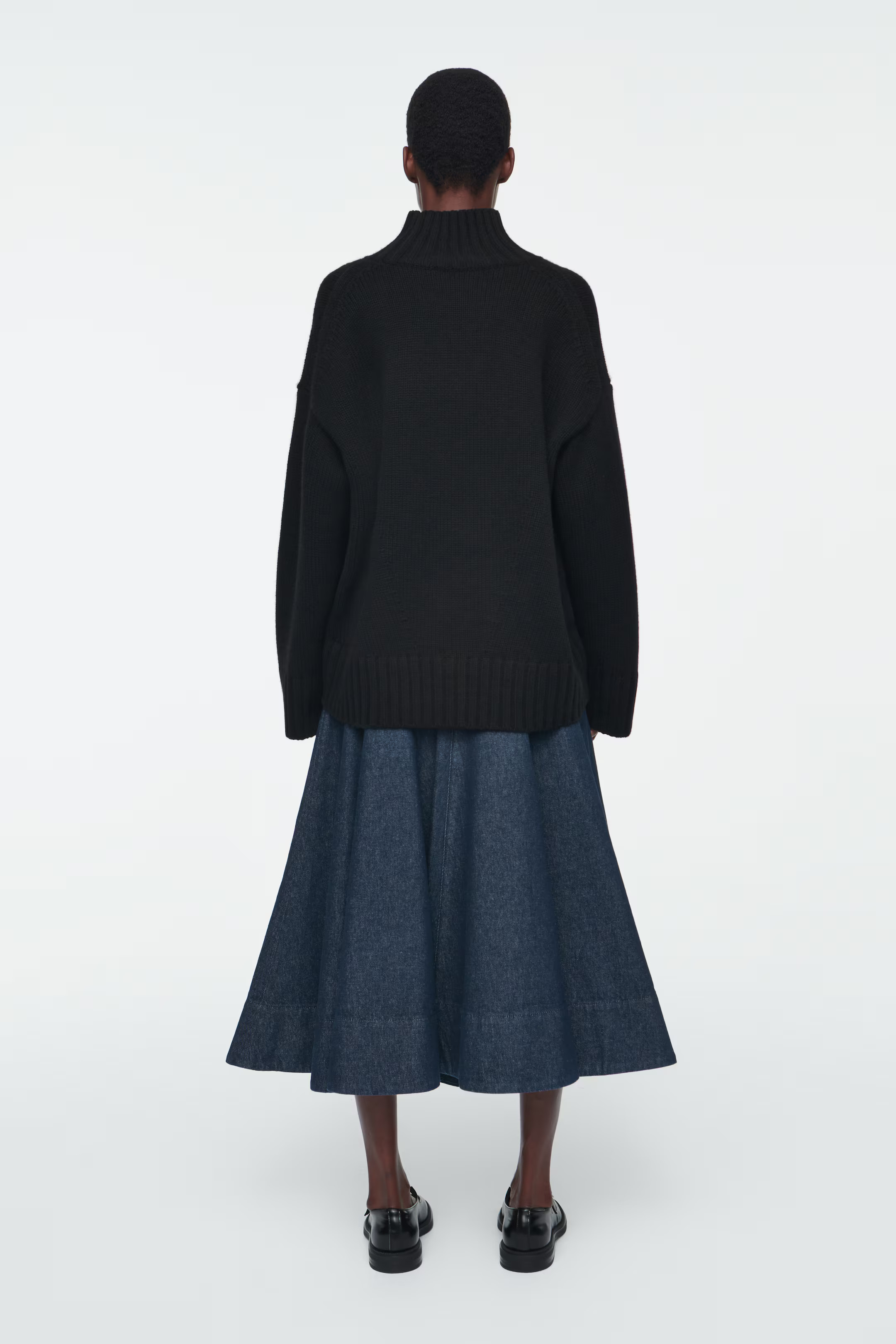 VOLUMINOUS PLEATED DENIM MIDI SKIRT | H&M (UK, MY, IN, SG, PH, TW, HK)
