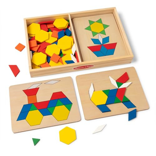 Melissa & Doug Pattern Blocks and Boards with 120 Multi-Colored Wooden Shape Tiles, 5 Double-Sided Puzzle Boards, Tangram Puzzles, Montessori Toys for Girls & Boys | Amazon (US)