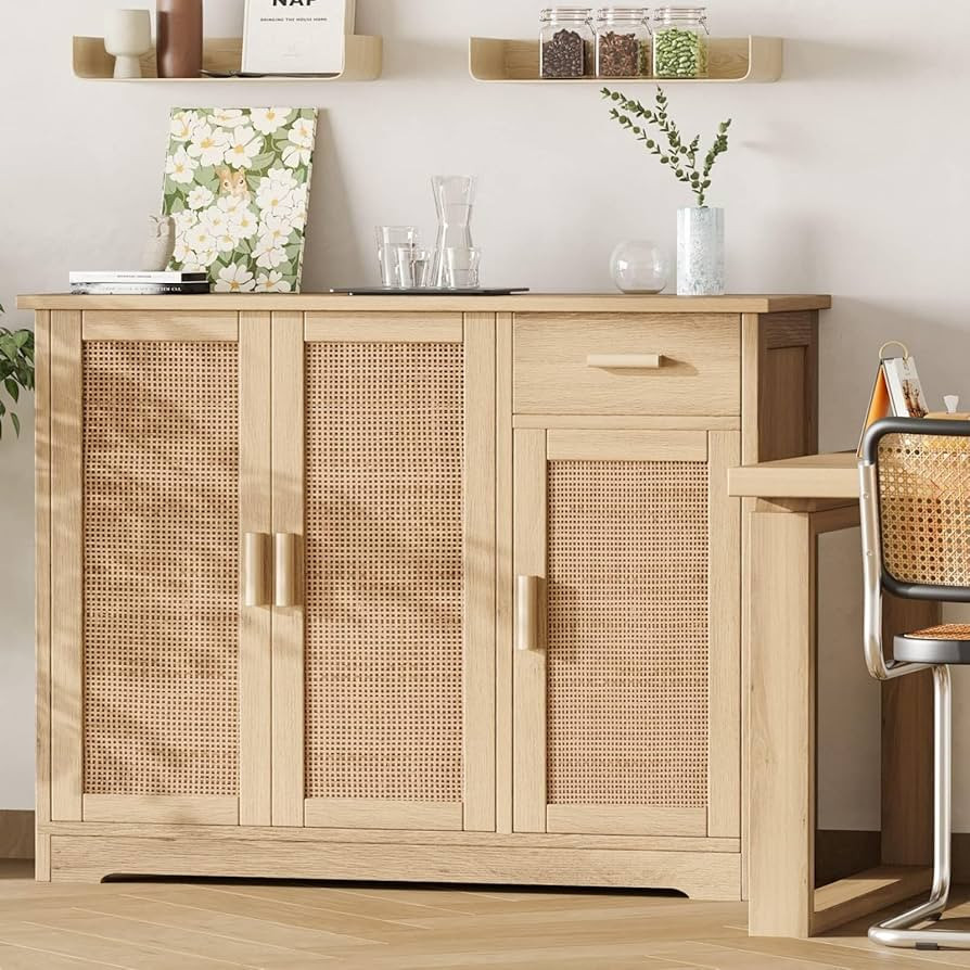Amazon.com - Irontar Kitchen Storage Cabinet, Sideboard Buffet Cabinet with Rattan Decorated Door... | Amazon (US)
