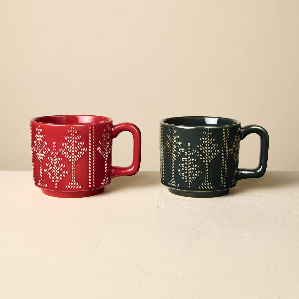 Set of 2 14oz Holiday Mug Fairisle Green/Red - Hearth & Hand™ with Magnolia | Target