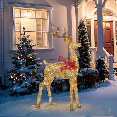 Holiday Living 66-in Freestanding Reindeer Yard decoration with Clear LED Lights | Lowe's