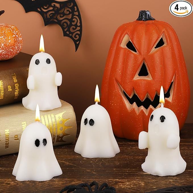 4pcs Halloween Ghost Candles, White Spooky Candles Halloween Candles Scented Halloween Candles fo... | Amazon (US)