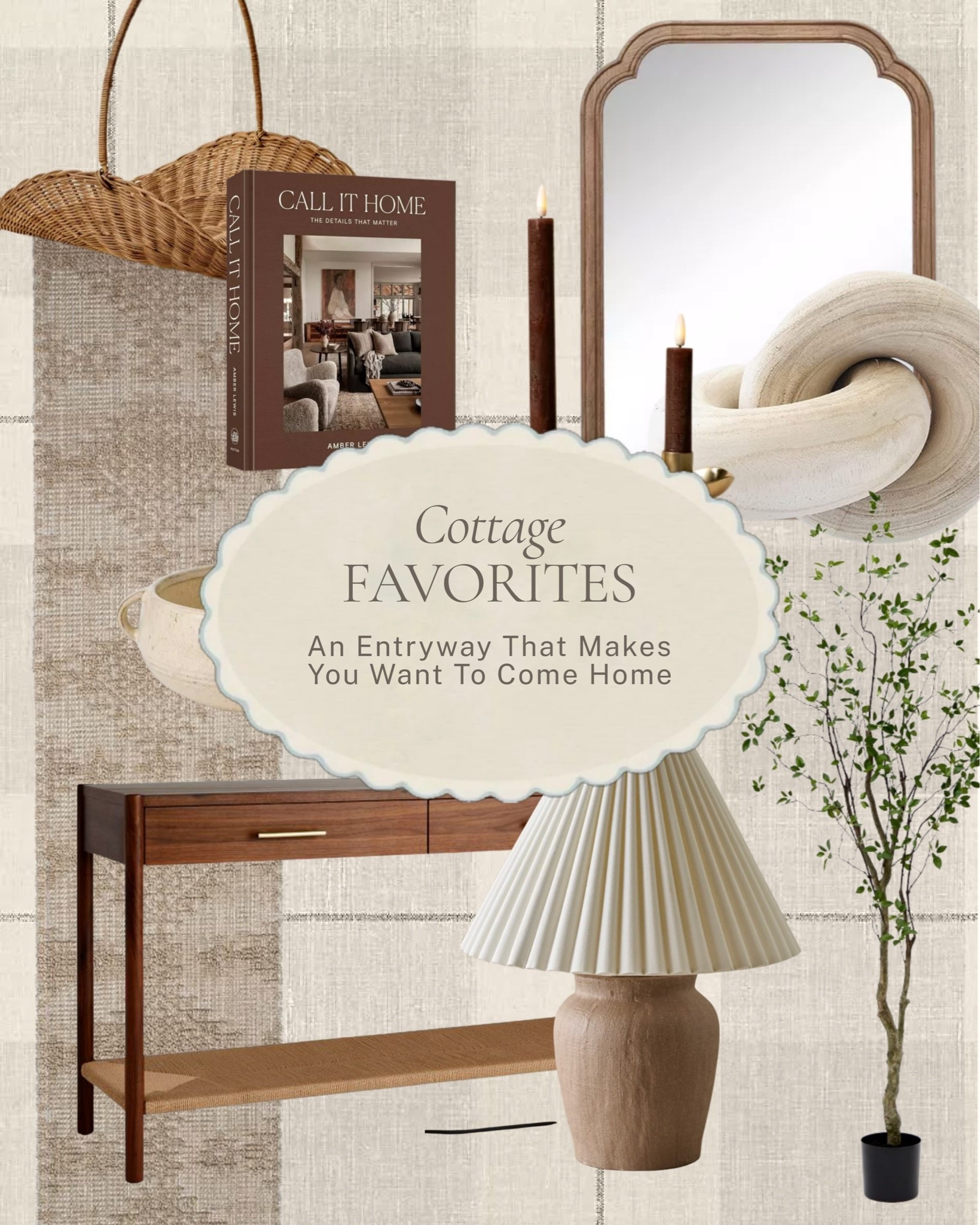An entryway that makes you want to come home. A warm wood console, a pleated linen lamp, a swirled organic mirror, and a faux tree filling the corner, small enough to pull together in an afternoon, big enough to change how the whole entrance feels.

All linked here 🤍 #LTKhome