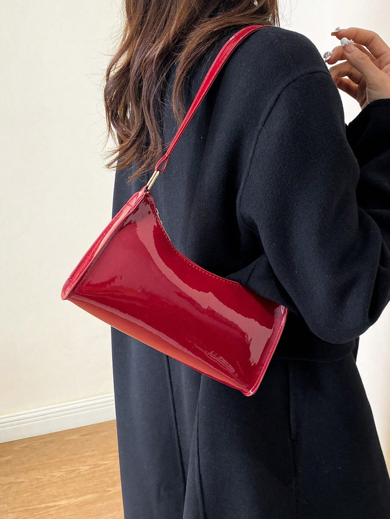 Borsa A Tracolla Carina Alla Moda Lucida Semplice E Lussuosa Tinta Unita Borsa Hobo Di Nicchia, B... | SHEIN