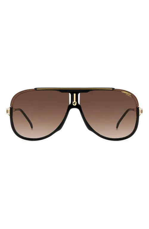 Carrera Eyewear 64mm Oversize Aviator Sunglasses in Black Gold/Brown Gradient at Nordstrom | Nordstrom