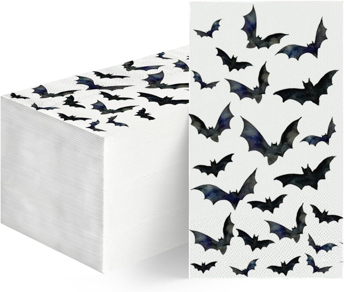 Horaldaily 100 Halloween Disposable Paper Decorative Guest Napkins, Crows Bats Hand Towel for Party Lunch Dinner Kitchen Bathroom | Amazon (US)