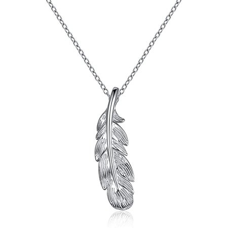 Feather Necklace 925 Sterling Silver Feather Feather Pendant Necklace 18 | Walmart (US)
