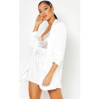 Womens Woven Tailored Ruched Sleeve Blazer - White - 12, White | Boohoo.com (UK & IE)