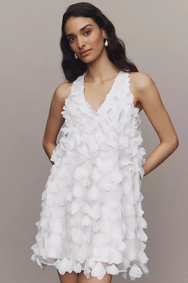 BHLDN Sleeveless 3D Floral V-Neck Swing Mini Dress | Anthropologie (US)