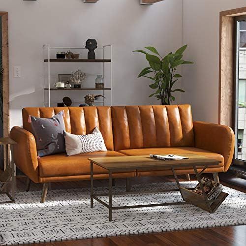 Amazon.com: Novogratz Brittany Sofa Futon - Premium Upholstery and Wooden Legs - Mustard | Amazon (US)