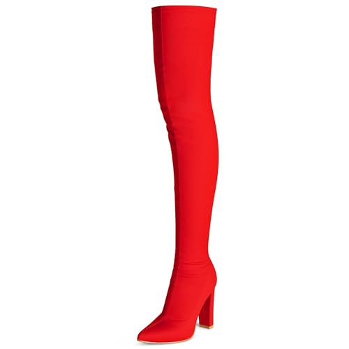 sexrosly Thigh High Boots for Women Chunky High Heel Over The Knee Boots Stretch Pointed Toe Knee High Boot Red Size US 6.5 | Amazon (US)