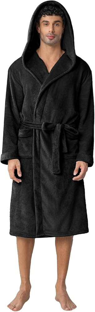 Men's Hooded Fleece Bathrobe, Absorbent Anti-Static Plush Robe for Men with Pockets, Warm Soft fo... | Amazon (US)