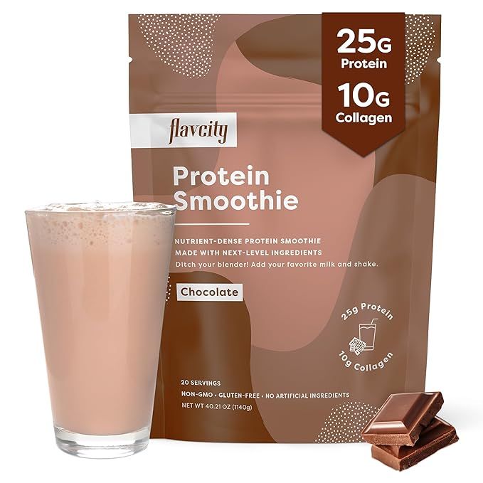 FlavCity Protein Powder Smoothie, Chocolate - 100% Grass-Fed Whey Protein Smoothie with Collagen ... | Amazon (US)