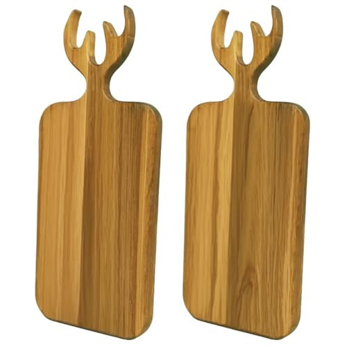 Solid Wood Cutting Board End Grain Decorative Kitchen Countertop Holiday Serving Reindeer Handle Design - Chopping Surface for Fruits Vegetables Meats (2) | Amazon (US)