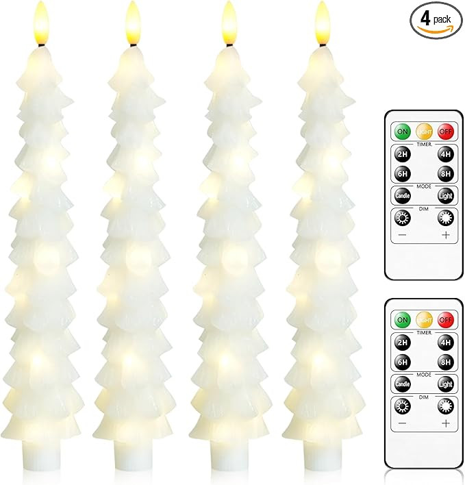 Christmas Tree Flameless Candles with Remote,4 Pcs White Real Wax LED Flickering Candles Battery ... | Amazon (US)