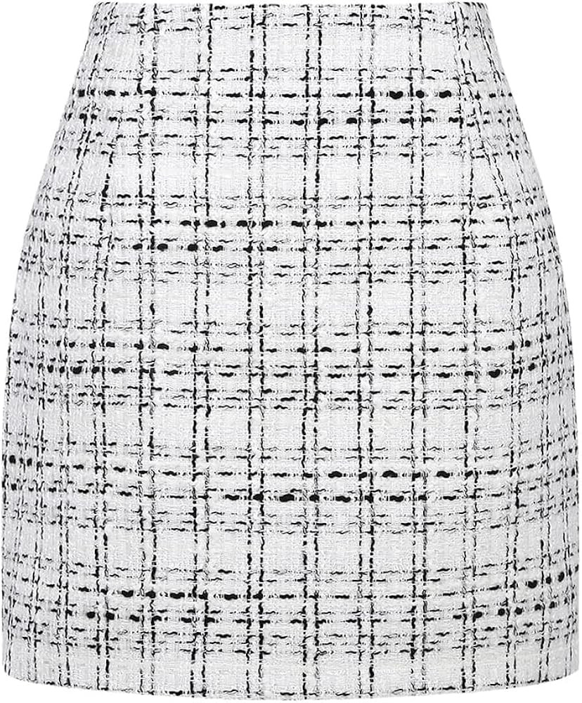 Kinghua Womens Wool Plaid Mini Skirt Fall Winter High Waisted Bodycon Pencil Skirt | Amazon (US)